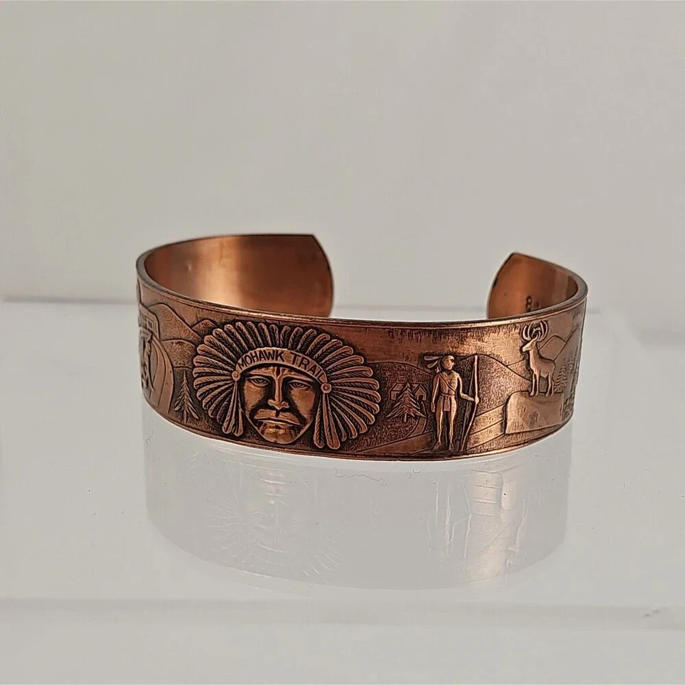 Vintage Mohawk Trail Solid Copper Cuff Bracelet Native American Souvenir